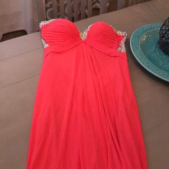 La Femme long formal coral gown prom dress - Picture 2 of 8